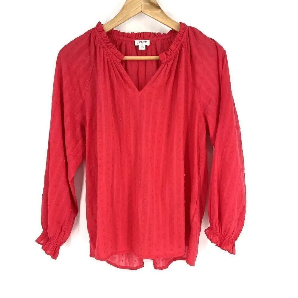 J Crew Top Size XS Womens Pink Swiss Dot Long Sleeve Sheer V Neck Novelty Artist